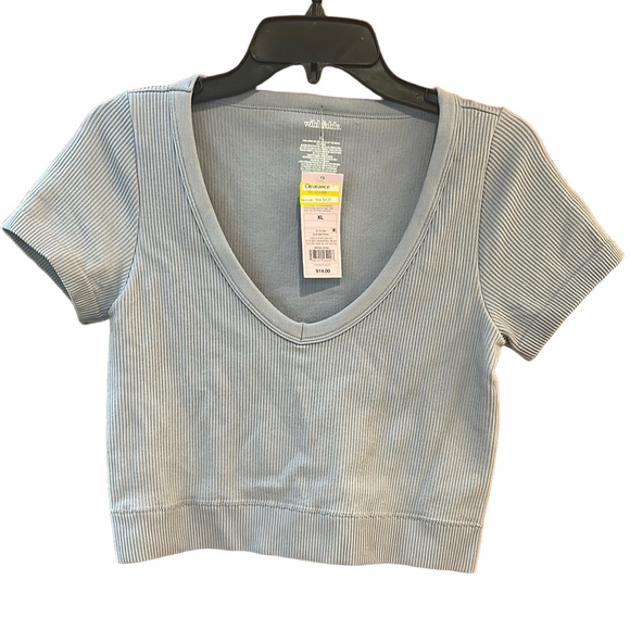 wild fable Tops - Women's Light Blue Ribbed Crop Top
